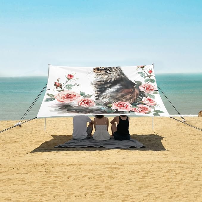Camping Sun Shelters Cat Pink Rose Beach Canopy 126 * 110.2in