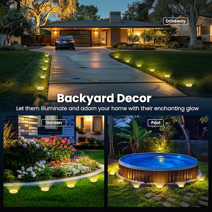 SOLPEX 16 Pack Solar Ground Lights Outdoor Waterproof Solar Powered Pathway Lights Landscape Lighting for Garden Walkway Driveway Backyard Decor (Warm White)
