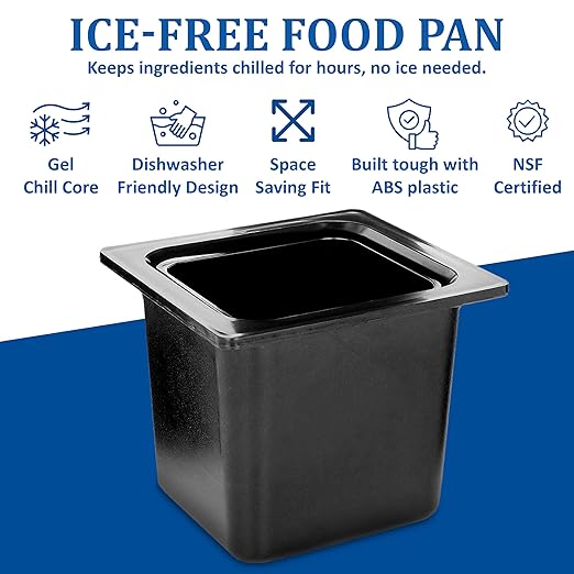 San Jamar Chill-It 1/6 Size Food Pan Insulated Food Pan for Kitchens and Restaurants Plastic 6.5 Inches Deep Black