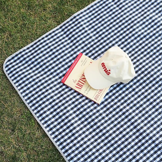 Cute Gingham Picnic Blanket Waterproof Foldable in Large 80x60in and Extra Large 80x80in Portable Compact Beach Blanket Oversized XL Outdoor Mat