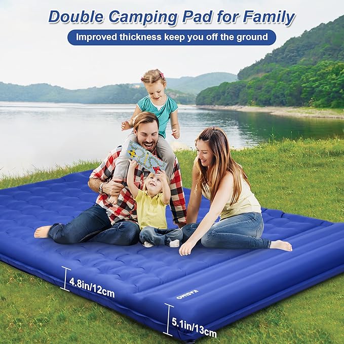 KASIMO Double Sleeping Pad for Camping5 Ultra-Thick 1.4x2M for 2 Person with Pillow Built-in Foot Pump Inflatable Sleeping Mat for Backpacking Hiking Traveling Tent Portable Camping Mat