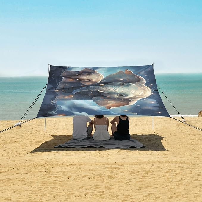 ALAZA Cute Elephant Beach Tent Sun Shelter UPF50+ Protection Beach Shade Canopy w/ 4 Sandbags for Outdoor Camping Fishing Backyard Fun Picnic 10x9 ft