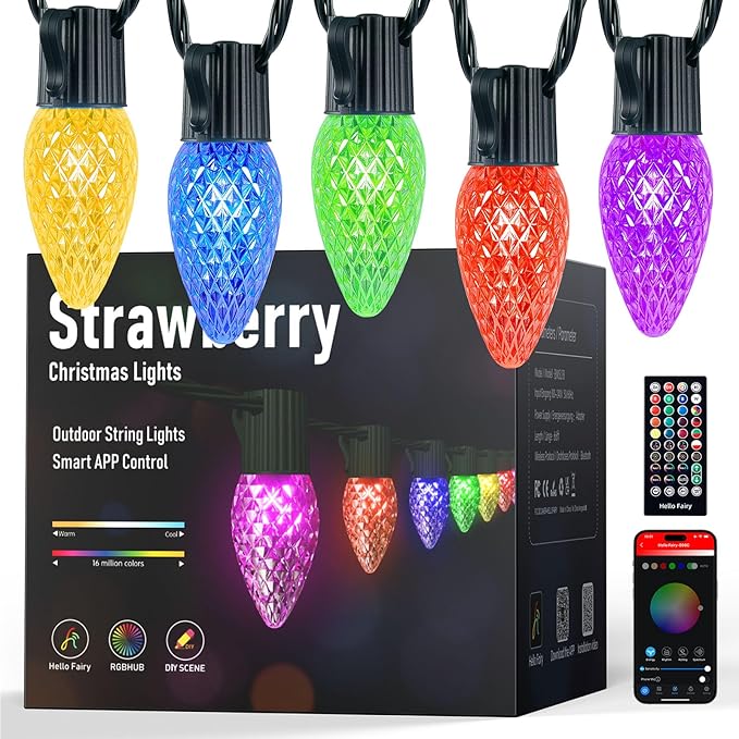 Minetom Smart C9 Christmas Lights Outdoor 100 LED 99FT Christmas Color Changing Fairy Lights App Control Music Sync 105 Preset Modes Connectable RGB C9 String Lights for House Indoor Xmas Decor