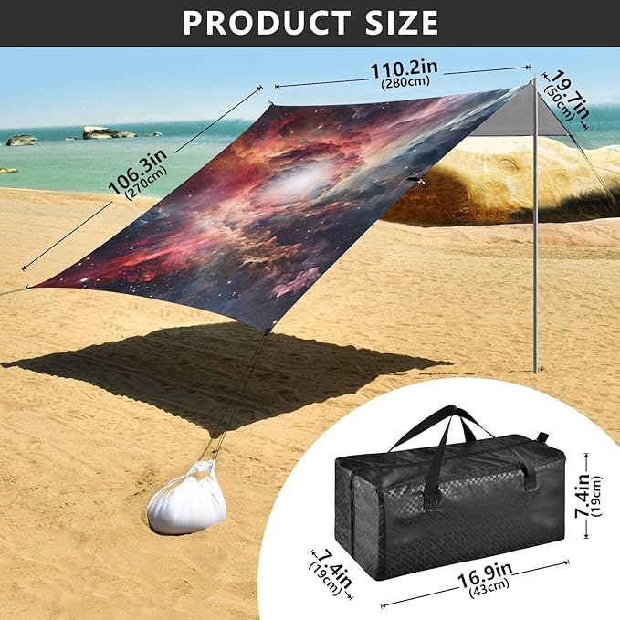 Beach Tent Sun Shelter Red Clouds Space Lightweight &amp Easy Setup Beach Shade Canopy for Camping Fishing