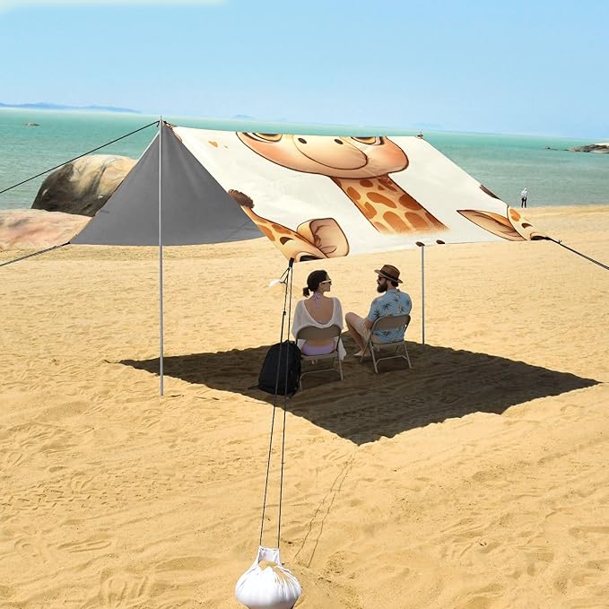 Cute Baby Giraffe Face Pattern Camping Sun Shelter Beach Tent Portable Beach Sun Shade Outdoor Canopy for Camping Trips Fishing Picnic
