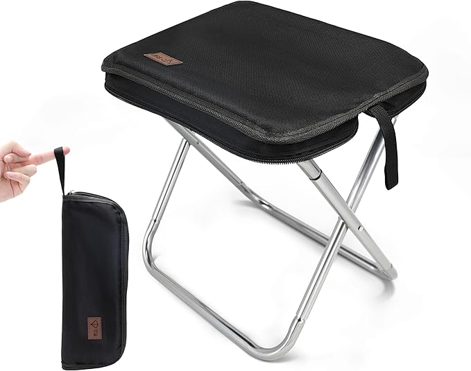 Portable Stool 13 Inch Small Folding Stool for Adults 300LBS Capacity Aluminum Alloy Folding Portable Fishing Collapsible Chair for Camping Black