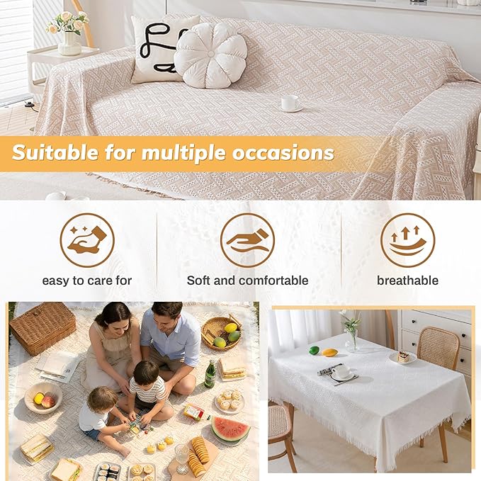 Outdoor Picnic Blanket Sandproof - Portable Lightweight Blanket T-Grid Picnic Mat for Beach Camping Park Lawn Concert &amp Wedding Photoshoot Indoor Bohemian Decor Machine Washable