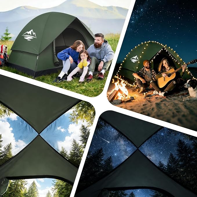 Tents for Camping 2/3/4 Person with Rainfly - Camping Tent Waterproof Windproof Easy Setup Portable Double Layer Outdoor Dome Tent Backpacking Tents for Adventure Backyard Hiking