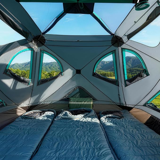 TIMBER RIDGE Camping Tent 4 Person Instant Pop Up Hub Tent with 8 Windows Easy 60 Second Setup Weather Resistant Family Cabin Tents with Rain Fly for Camping Hiking Outdoor Travel