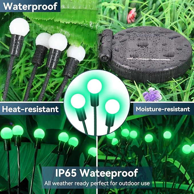 Solar Garden Lights Outdoor Waterproof 4 Pack 32 LED Swaying Light Firefly Light Outdoor Decor Lights for Garden Gifts for Pathway Party Christmas Decoration Green