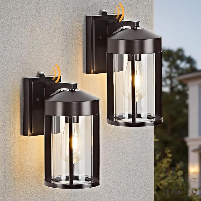 Dusk to Dawn Outdoor Lights Fixture Wall Mount–Geometric Industrial Bronze Exterior Wall Sconce Waterproof Anti-Rust with Photocell Sensor Outside Porch Light for House Patio Entryway Garage (2 Pack)