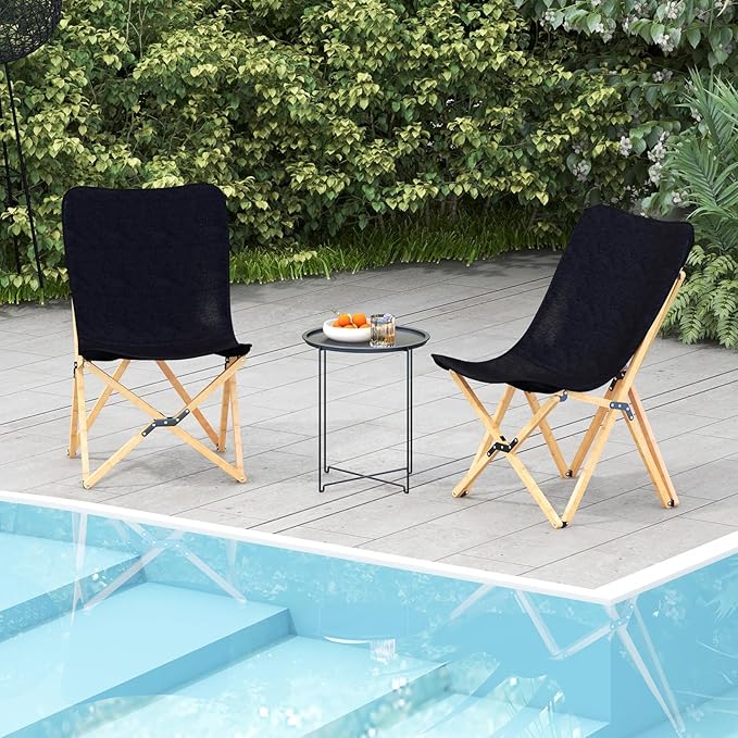 Giantex Camping Chairs 2 Pack Folding Beach Chairs for 330lbs Outdoor Butterfly Chair Portable Lawn Chairs for Picnic Fishing Hiking Mountaineering Lightweight Bamboo Frame No Assembly (Black)