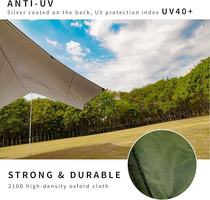Unigear Hexagon Hammock Rain Fly15x14FT/12x10FT Multifunctional Waterproof Camping TarpLightweight and Compact Tent Tarp for Backpacking Hiking Traveling