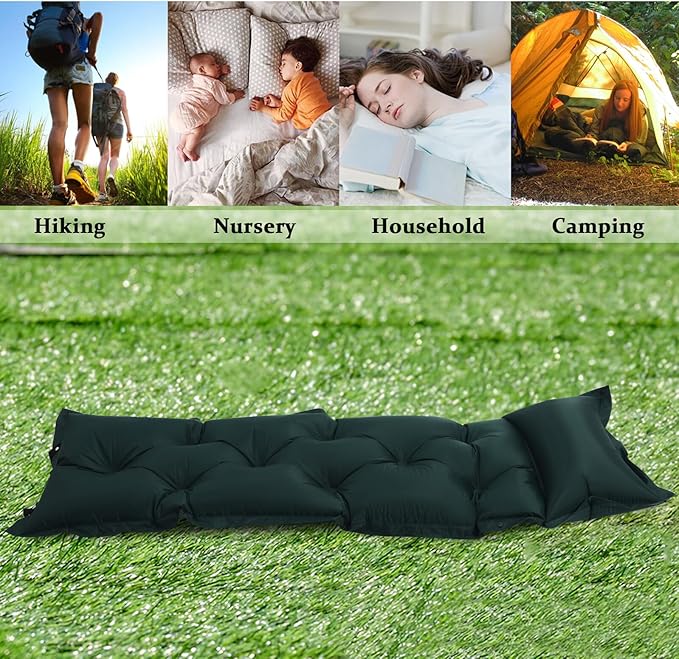 Veemoon Portable Camping Sleeping Pad Self-Inflating Air Mattress Military Green 185x60x2.5cm Lightweight Backpacking Sleeping Mat for Outdoor Hiking and Travel