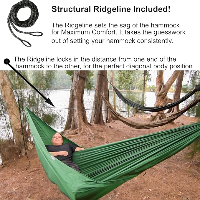 Go Hammock 2.0-11' Long for Max Comfort w/Ridgeline Rapid Deployment Bag Carabiners &amp Fabric Tensioners (Burnt Orange)
