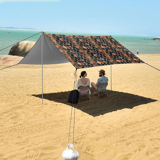 ALAZA Snake Skin Print Beach Tent Sun Shelter UPF50+ Protection Beach Shade Canopy w/ 4 Sandbags for Outdoor Camping Fishing Backyard Fun Picnic 10x9 ft