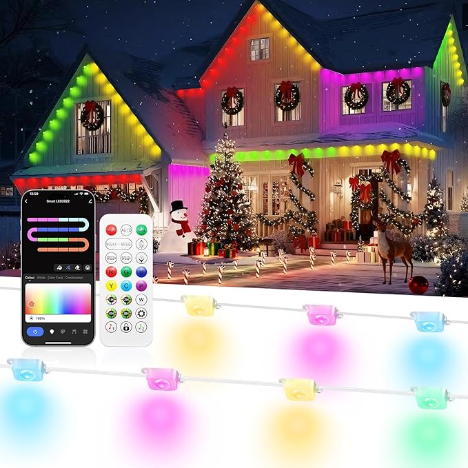 Permanent Outdoor Lights for House -Eaves Lights 50FT with 25 IC+RGBCW LED IP67 Waterproof Smart Outside LED Christmas Light with App/Remote Eternity Lighting for Holiday/Daily