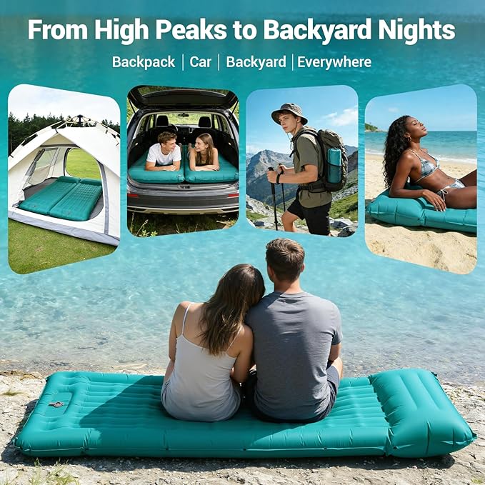 Camping Sleeping Pad 4.7 Inch Thick Inflatable Sleeping Mat with 8 Inch Pillow Built-in Foot Pump Ultralight Compact Self Inflating Sleeping Pad for Backpacking Hiking Travel Tent