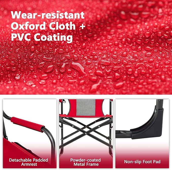 COSTWAY Folding Camping Chair Heavy-Duty Director Chair Supports 400lbs for Adults with Side Table Cooler Bag Storage Strap Portable Makeup Chair Suitable for Fishing Picnic