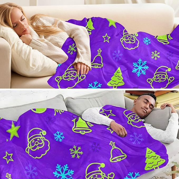 Christmas Snowman and Santa Green and Purple Lightweight Fuzzy Comfy Throw Blanket for Bed Throw Blankey for Couch Sofa BedParty 50 x 70