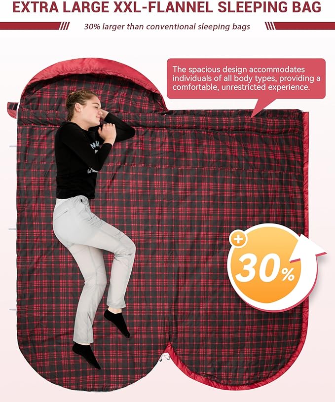 KingCamp Sleeping Bag for Adults Cold Weather &amp Warm Extra Wide Big &amp Tall XL Portable Waterproof Flannel Sleeping Bags Essentials Gear Accessories for Camping Backpacking Hiking Indoor &amp
