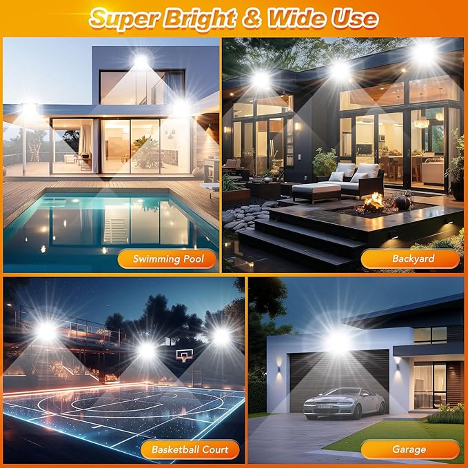 100W LED Flood Light Outdoor 2Pack 10000LM Super Bright IP66 Waterproof Outside Work Lights 6500K Daylight White Security Lights Plug in Flood Light for Yard Garage Garden Patio