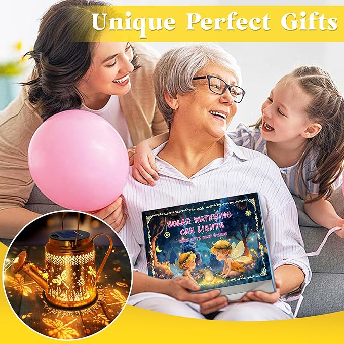 Solar Lights Outdoor Garden Decor Dragonfly Hanging Watering Can Landscape Lights Waterproof Yard Decorations for Outside Porch Patio Backyard Gardening Gift for Mom Grandma Women Birthday