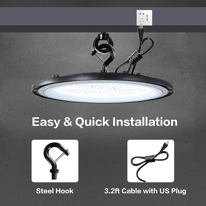 High Bay LED Shop Lights 200W UFO LED High Bay Light with US Plug 120V UFO LED High Bay Light for Garage Workshop Barn Warehouse Commercial Bay Lighting 5000K-Daylight 4 Pack