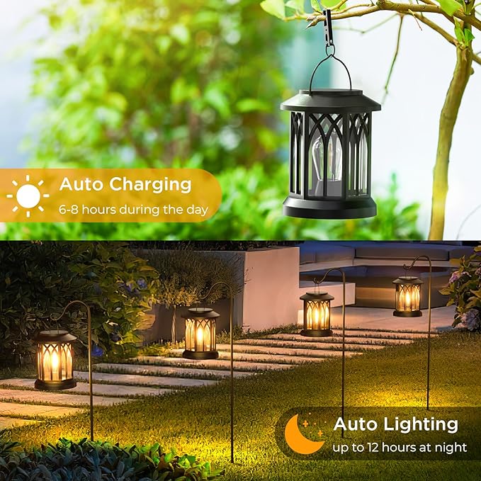 WdtPro Solar Lanterns Outdoor Waterproof Upgraded Bright Hanging Solar Lights for OutsideSolar Powered Lanterns Lighting LED for Garden Patio Yard Decorative 6 Pack (Warm Light)