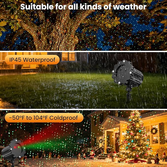Christmas Projector Lights Outdoor Waterproof Christmas Laser Lights Outdoor with Remote Landscape Spotlight Red and Green Star Show Laser Projection for Garden House Decor Holiday Xmas Decoration