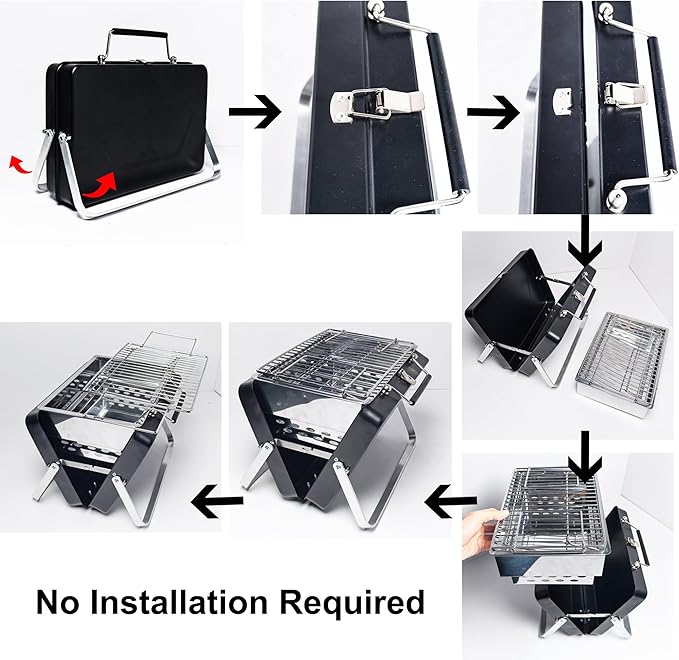 PMS Portable Camping Charcoal Grill Folding Stainless Steel Stove for Outdoor Cooking BBQ Camping Hiking Picnic Backpacking