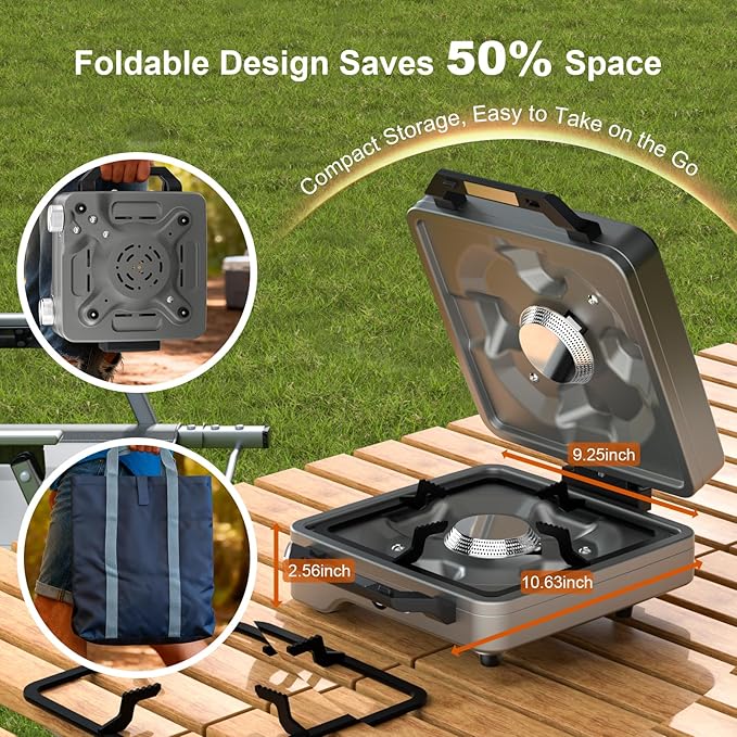 27000 BTUs 2 Burner Camping Stove with Windshield Portable Propane Burner Camp Stove with Adjustable Burners &ampCarring Bag Camping Essentials for Tailgating BBQ