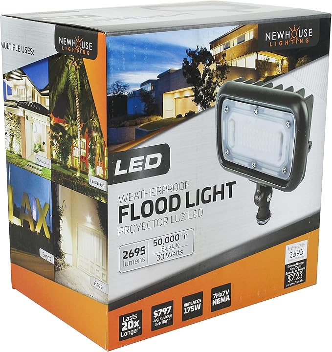 Newhouse Lighting WW30BRZ-2 30-Watt Die-Cast Aluminum LED Wall Wash Flood Light Outdoor Weatherproof Landscape Lighting 2695 Lumens 3000K Warm White 120-277V 1/2 Knuckle Mount Bronze 2-Pack