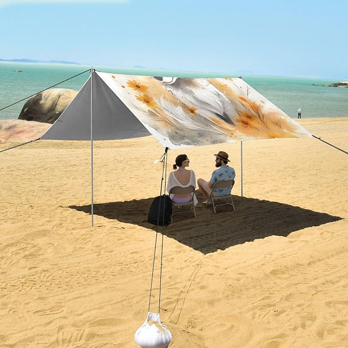 ALAZA Cute White Fox Beach Tent Sun Shelter UPF50+ Protection Beach Shade Canopy w/ 4 Sandbags for Outdoor Camping Fishing Backyard Fun Picnic 10x9 ft