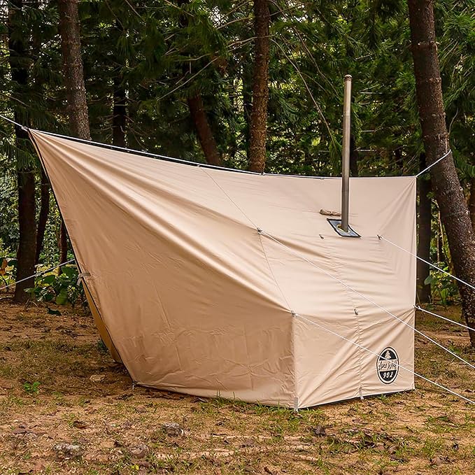 POMOLY Hammock Tarp Camping Tarp with Stove Jack Ultralight Waterproof Shelter Canvas Rain Fly for Hiking Backpacking (Khaki)