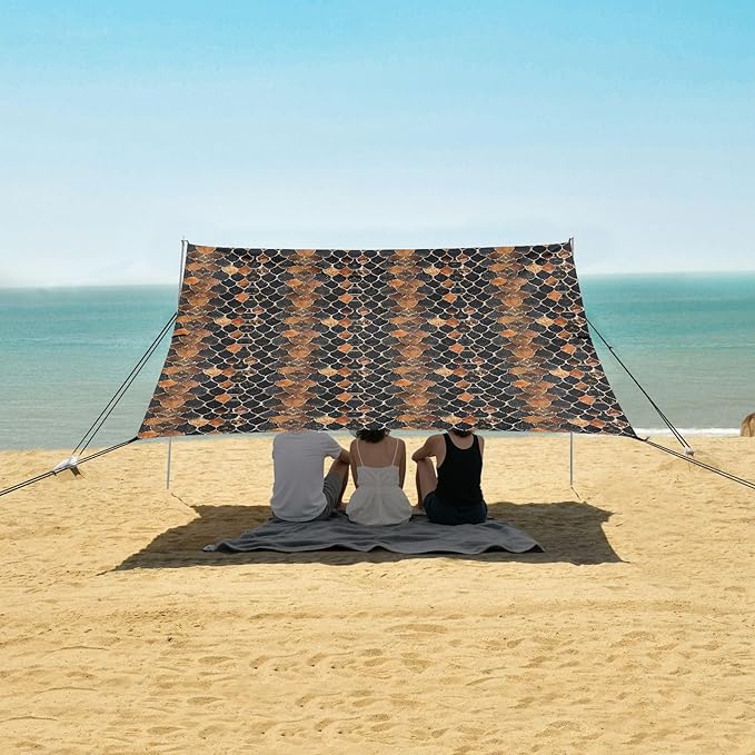 ALAZA Snake Skin Print Beach Tent Sun Shelter UPF50+ Protection Beach Shade Canopy w/ 4 Sandbags for Outdoor Camping Fishing Backyard Fun Picnic 10x9 ft
