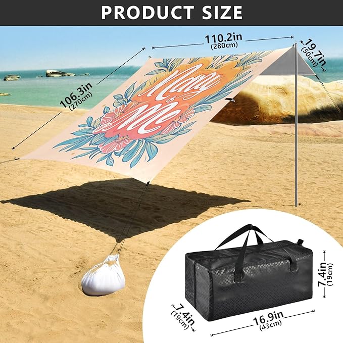 ALAZA Marry Me Wreath Beach Tent Sun Shelter UPF50+ Protection Beach Shade Canopy w/ 4 Sandbags for Outdoor Camping Fishing Backyard Fun Picnic 10x9 ft