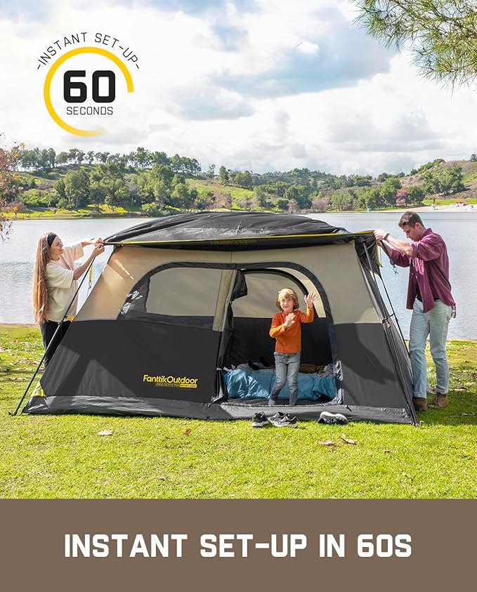 FanttikOutdoor Instant Cabin Tent 6/8/10/12 Person Camping Tent Setup in 60 Seconds with Rainfly &amp Windproof Portable with Carry Bag for Family Camping &amp Hiking Upgraded Ventilation Khaki