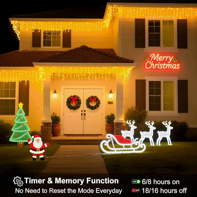 LED Icicle Lights for Outdoor Christmas Decorations98.4Ft 1000 LEDs Christmas Fairy Light with Timer&ampMemory Function8 Lighting ModesPlug in hanging Curtain Lights for Xmas Party Wedding(Warm Wh