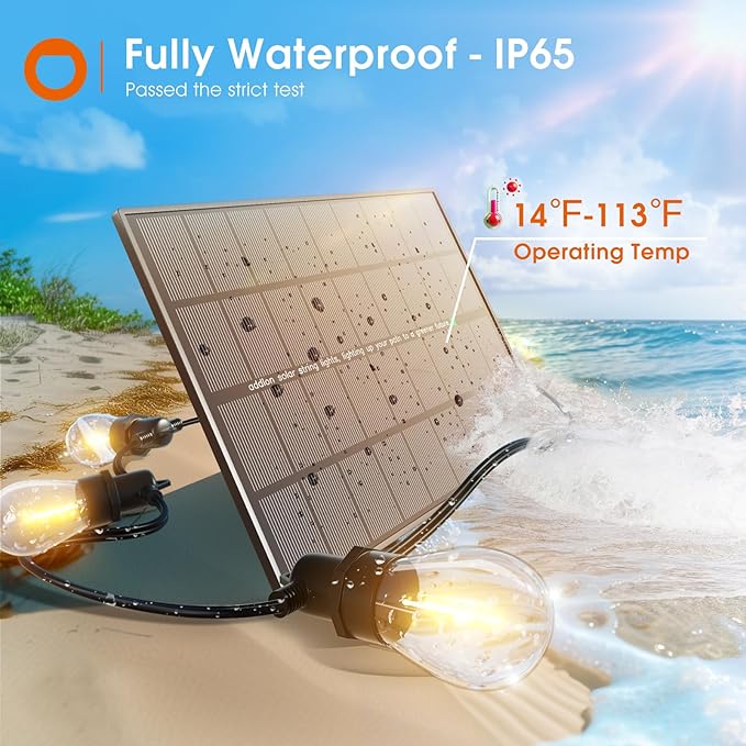 addlon 100FT(2FT) Solar String Lights Outdoor Waterproof with 6W Panel USB Charing &amp Remote Control Patio Lights Long Last for 20+Hrs Dimmable Solar Power LED Bulbs for Porch Garden Market Bistro