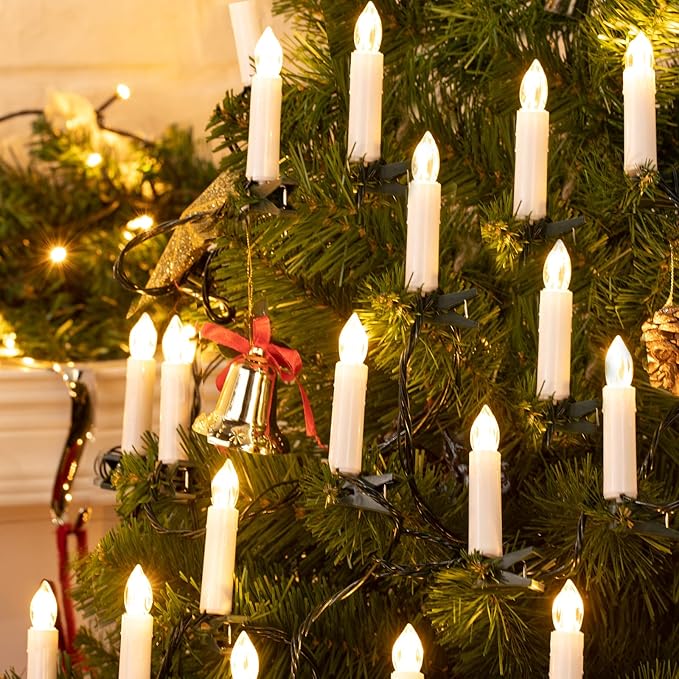 Minetom Christmas Candle String Lights 48FT 50 LED Candle Lights for Indoor Outdoor Connectable Flameless Candle Lights with Clips for Xmas Tree Holiday Seasonal Celebration Decoration Warm White