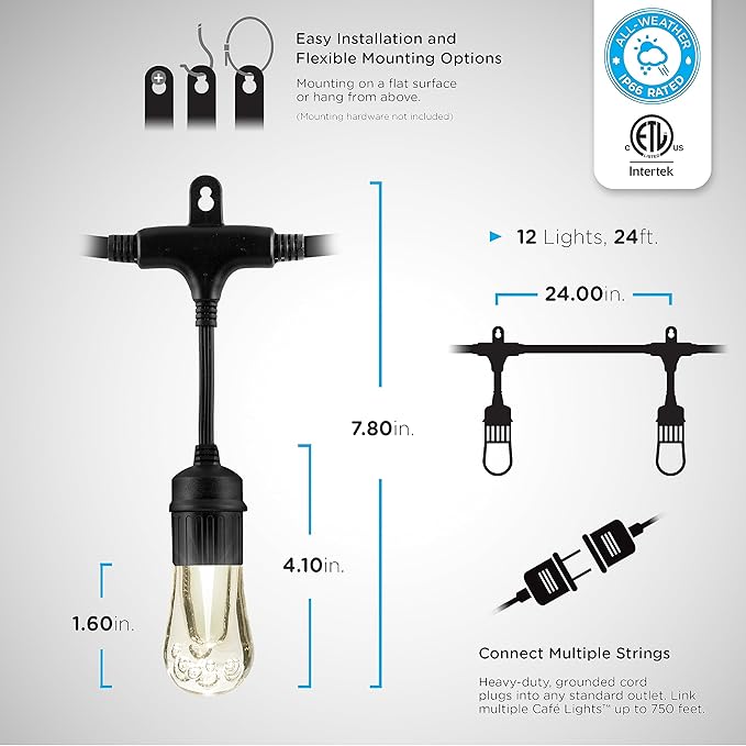 Enbrighten Vintage Outdoor String Lights 24ft 12 RGB Acrylic Bulbs Weatherproof RF Remote Control Perfect for Holidays Gameday Parties and More 37791