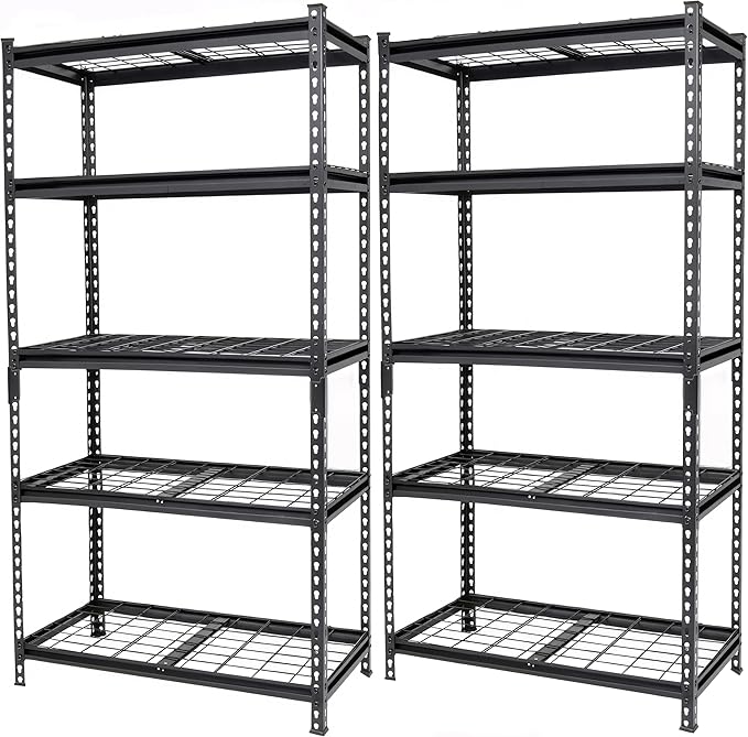 5-Tier Heavy-Duty Storage Shelves 2250 LBS Load Steel Shelving Unit Adjustable Boltless Garage Shelving Sturdy Organizer for Garage Kitchen Gym Shed (Black 2PCS 36''W x 18''D x 72''H)