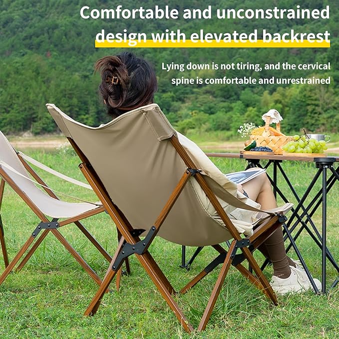 Whitsunday Outdoor Chair Camping Folding Butterfly Chair with Pillow Portable Reclining Chair for Camping Picnic Beach Travel Hiking -Khaki