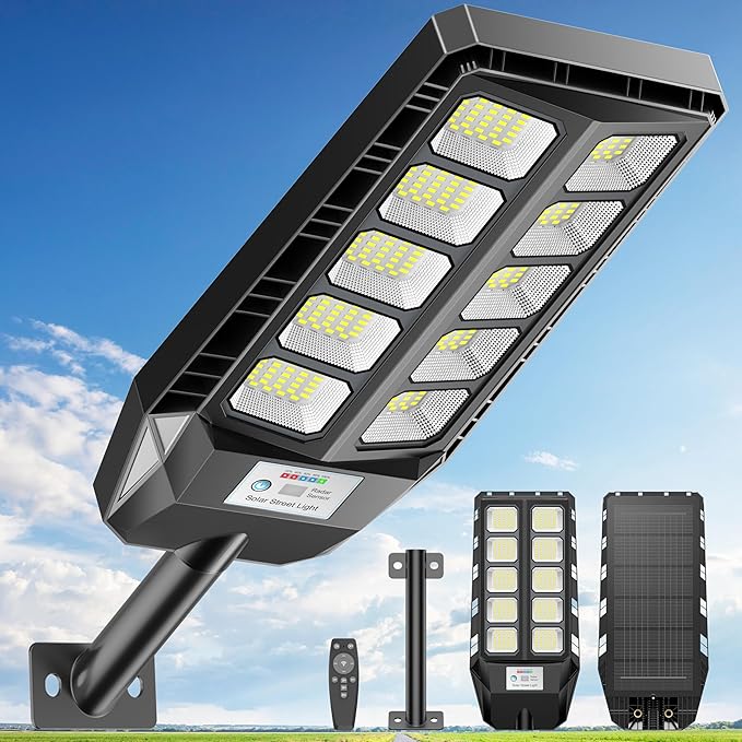 Deepn Solar Lights Outdoor IP66 Waterproof Street Lights Outdoor 6500K Dusk to Dawn Solar Security Flood Lights Motion Sensor with Remote Control for Yard Entryway Garage Porch 1 Pack