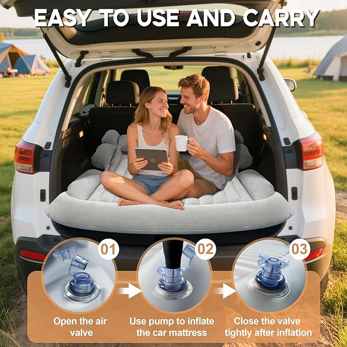 AearKing SUV Air Mattress Thickened Car Air Mattress SUV Mattress for Truck Double-Sided Inflatable car Bed with 2 Pillows &amp Air Pump Car Camping Mattress Back Seat Inflatable Bed for Suvs