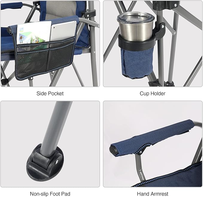 REDCAMP Oversized Tall Camping Chair for Adults 2 Pack Portable High Folding Directors Chair Foldable Bar Height Stool with Side Pocket for Lawn Sport Blue