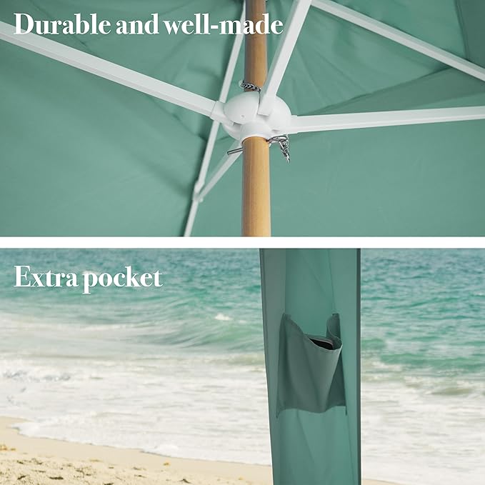 AMMSUN Beach Cabana with Fringe 6.5' x 6.5' Boho Beach Canopy with Tassels Easy Set up &amp Premium Wood Pole Cabana Tent with Sand Pockets Instant Sun Shade for Sand Garden Patio Mint Green
