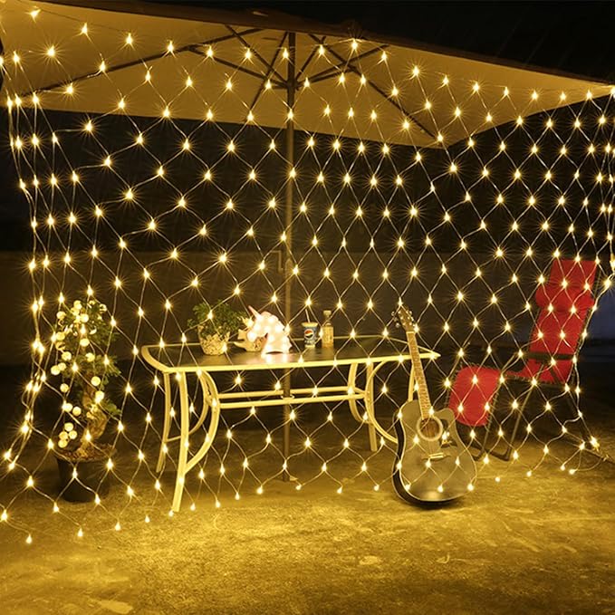 (Upgraded) Outdoor Christmas Lights 360 LED Sturdy Net Lights 12x5Ft Outdoor String Lights [8 Modes &amp Waterproof] Christmas Decoration for New Year Bushes Gardens Lawns Patio Decor - Warmwhi