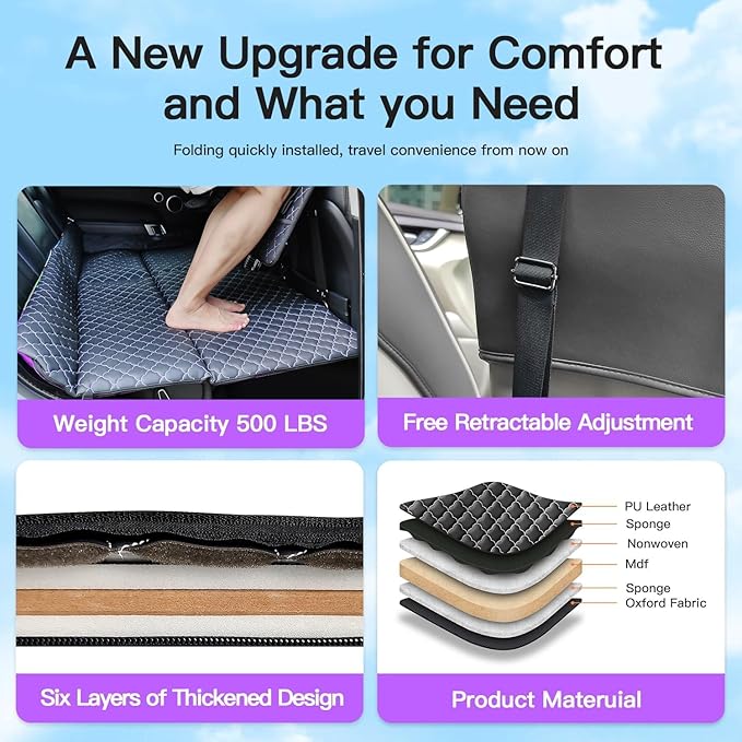 Non Inflatable Truck Bed Air Mattress for Large Truck Car Travel Camping Back Seat Extender for F150/RAM 1500/Silverado/Ranger/GMC/Tundra/Tacoma